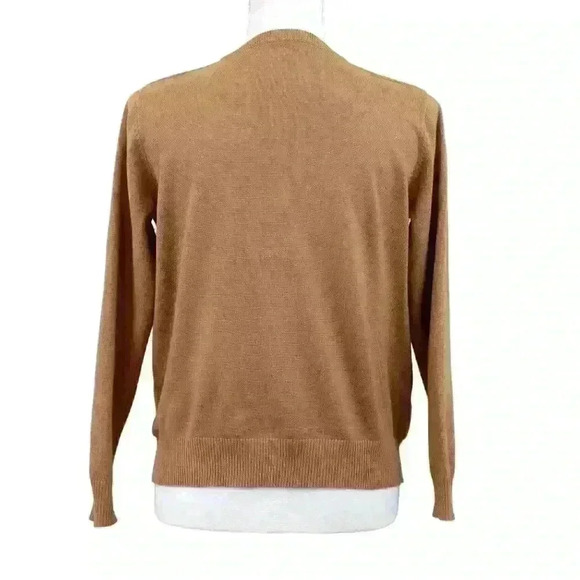 Light Brown Zip Up Crew Neck Long Sleeve Zip Up Lightweight Cardigan Sweater - Picture 3 of 5